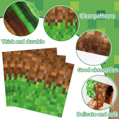 MinFyberd Pixel Pattern Green Brown Napkins add retro vibe to celebrations.