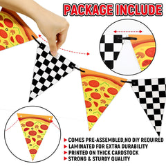 MinFyberd pizza element pennants brighten the display and spark party memories.