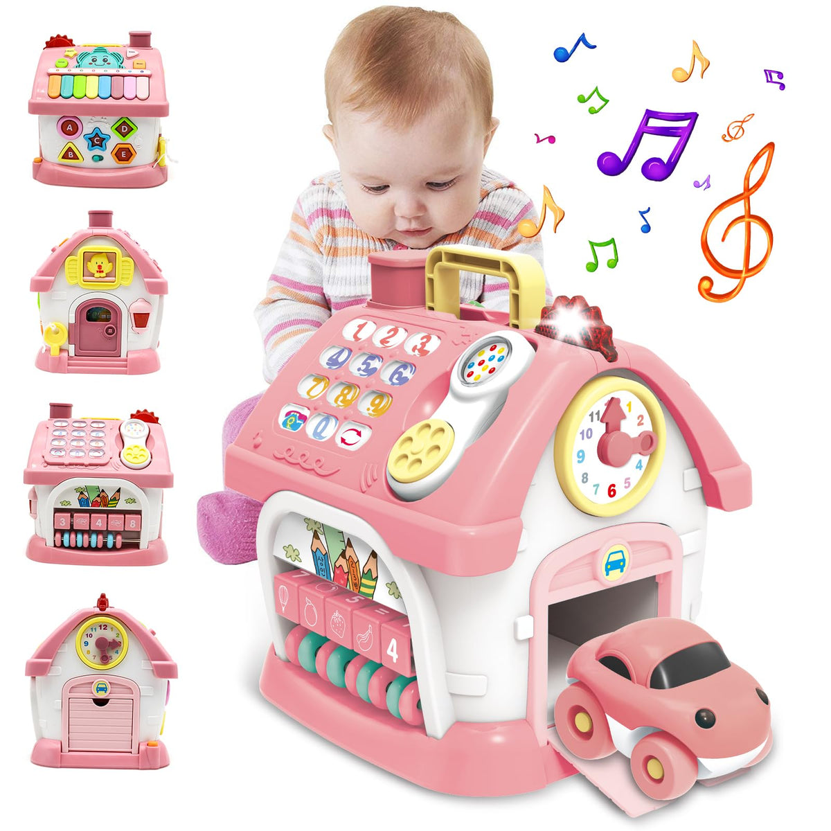 Ming You 8-in-1 learning house with eight activities promotes early exploration.