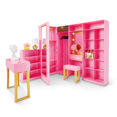 Wardrobe with 25+ storage areas keeps doll outfits organized