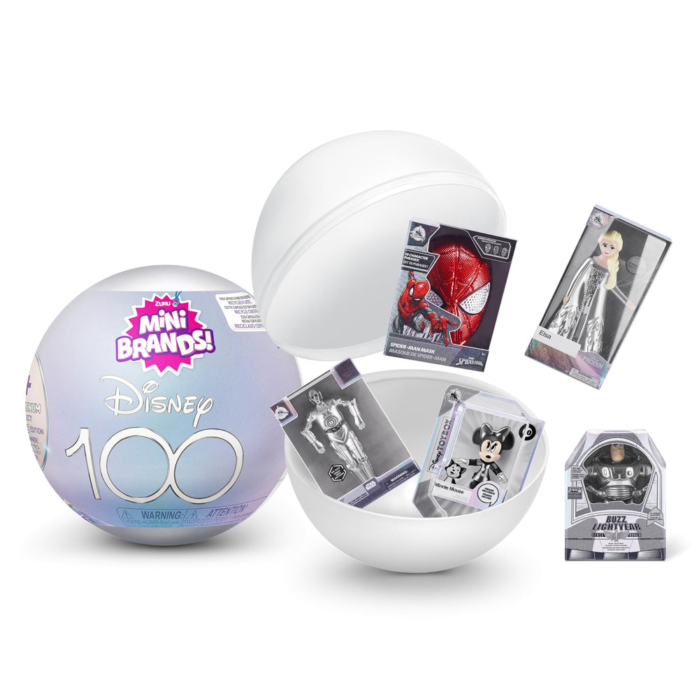 Mini Brands Disney 100 Platinum capsule pack showing multiple miniatures for display and collection.