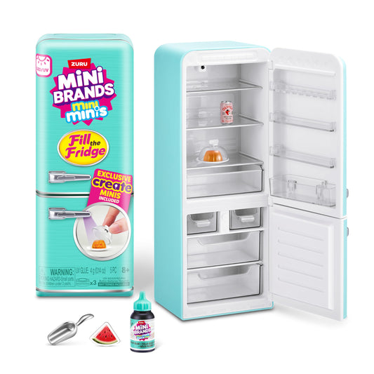 Mini Brands Fill The Fridge front view with magnets and shelves for display.