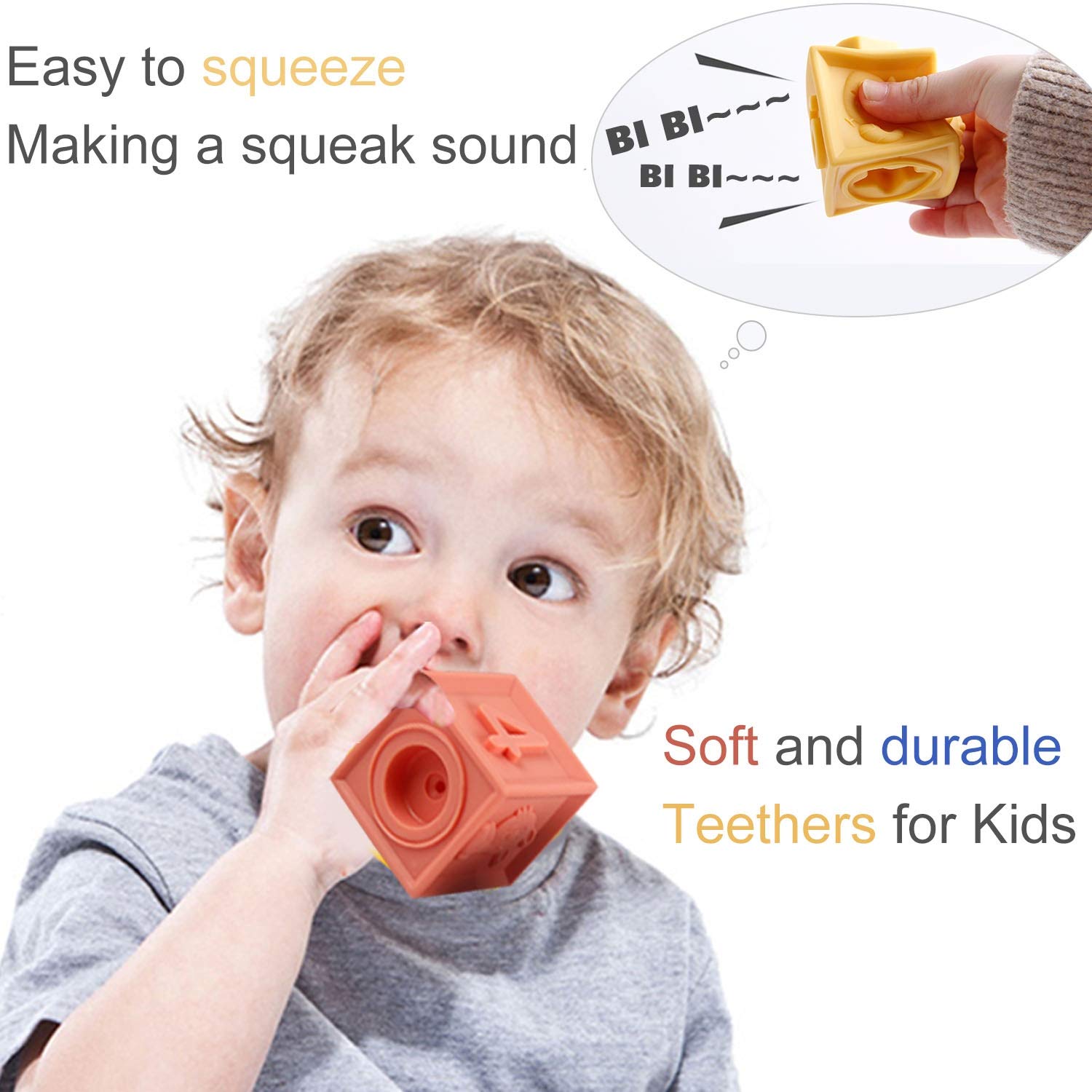 Mini Tudou Baby Blocks with embossed animals for tactile exploration.