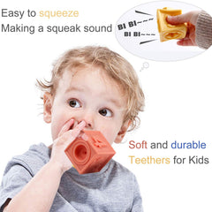 Mini Tudou Baby Blocks with embossed animals for tactile exploration.