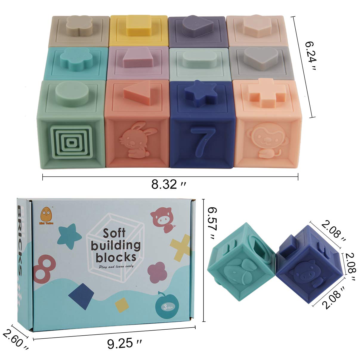 Mini Tudou blocks made from food-grade silicone for safe, soft sensory experiences.