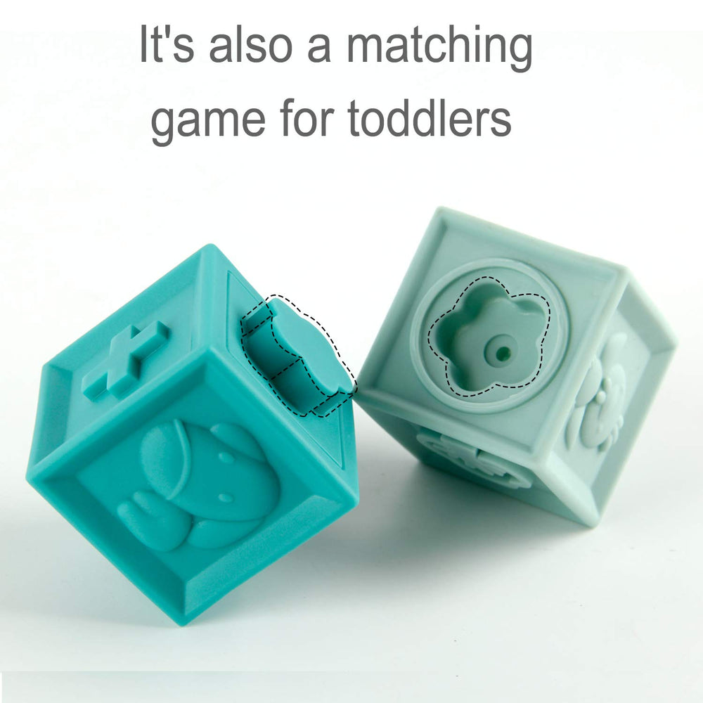 Mini Tudou soft silicone teether blocks safe for chewing during teething.