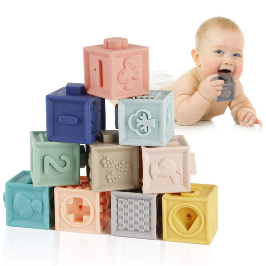 Mini Tudou Baby Blocks stacked for play, encouraging grip and hand-eye coordination.