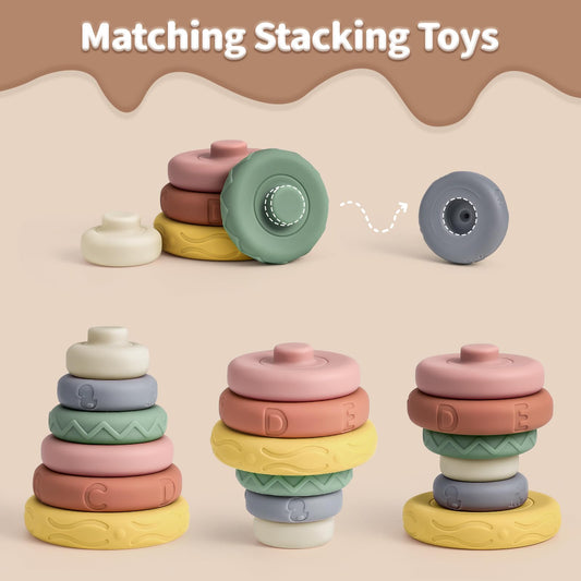 Mini Tudou soft rings teether design offers gentle chewing for curious babies.