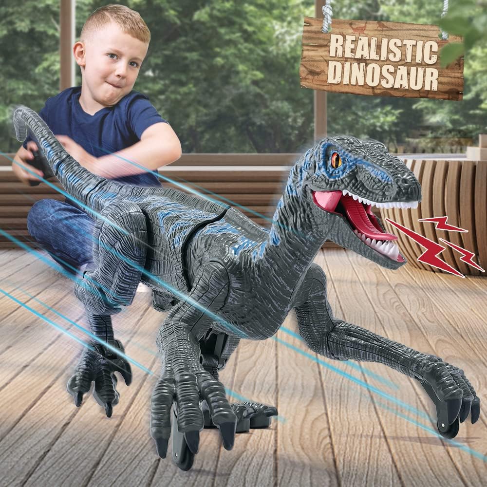 Mini Tudou velociraptor walking action for imaginative play.