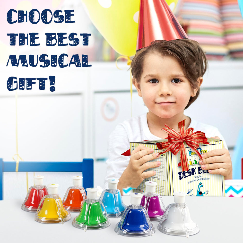 Rainbow color coding helps recognition and rhythm with MINIARTIS bells.