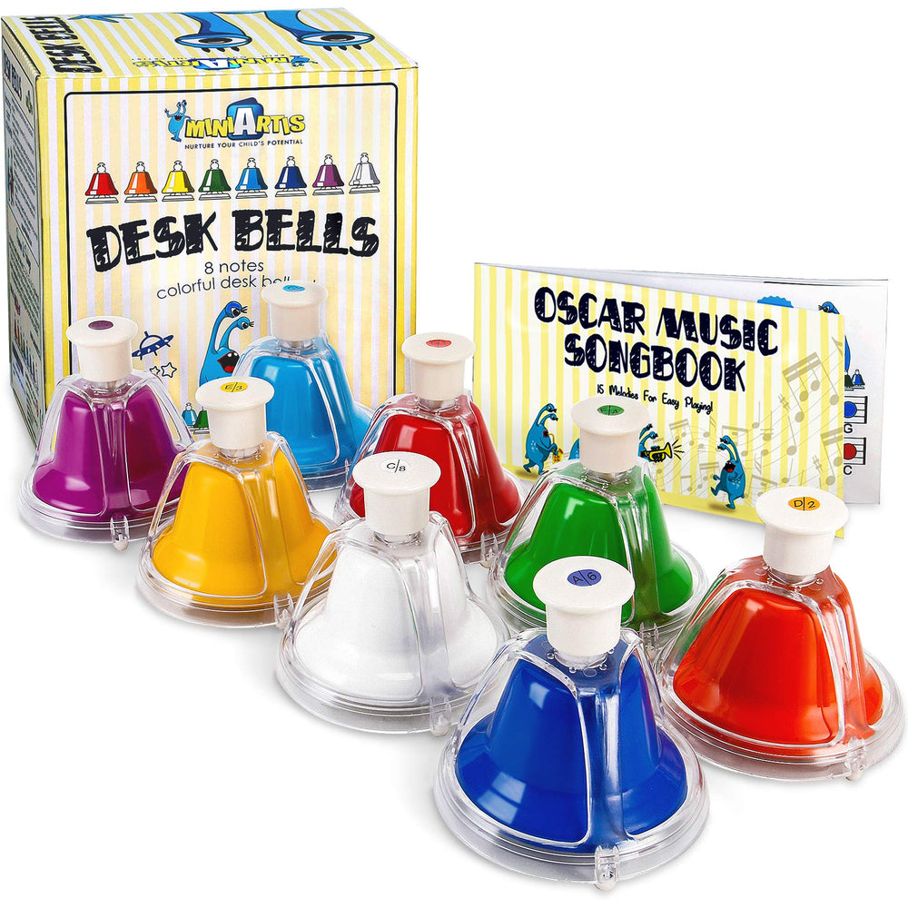 MINIARTIS desk bells for kids: top view with color-coded notes for easy learning.