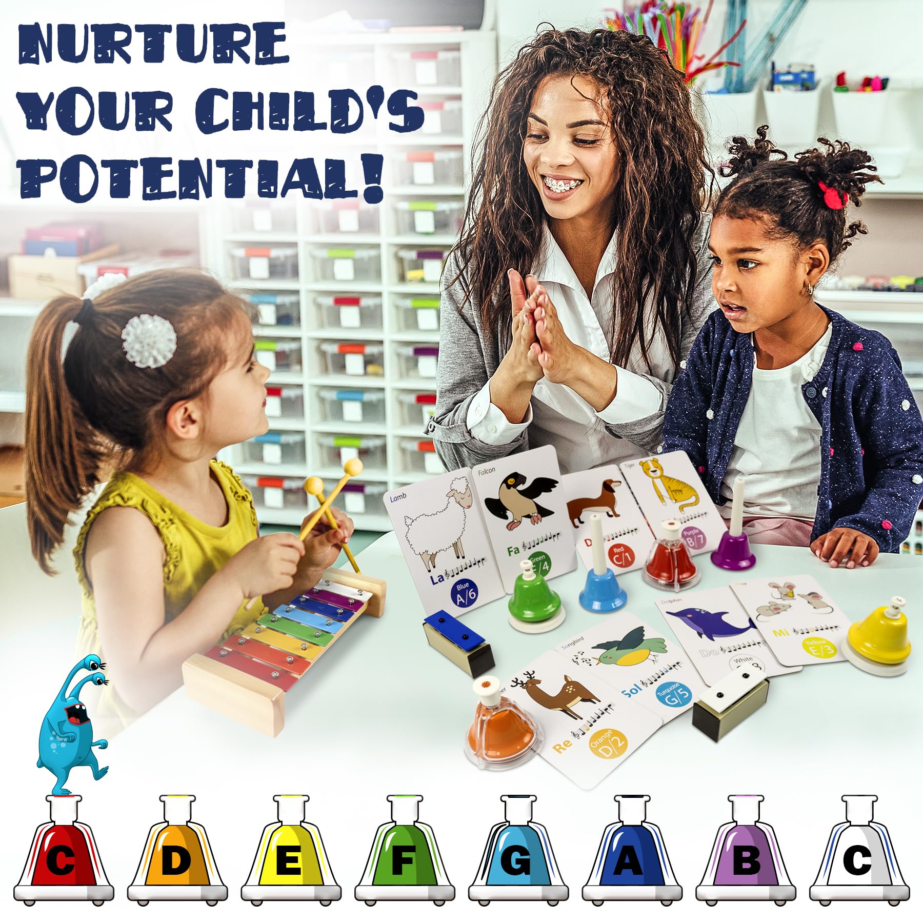 Durable, BPA-free MINIARTIS desk bells designed for safe exploration.