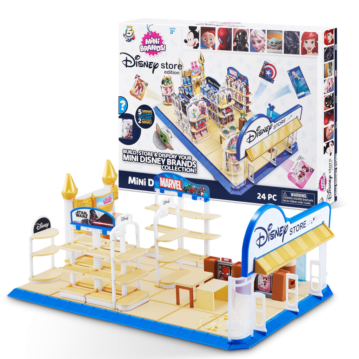 Mini Brands Disney Store Playset front view shows shelves for imaginative shopping