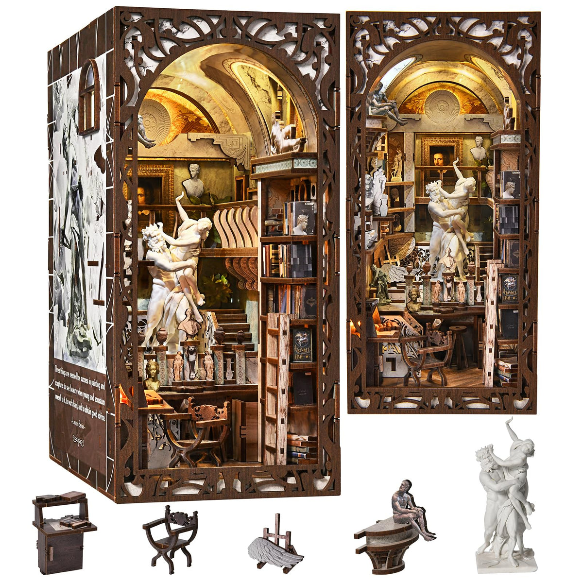 MiniCity Bernini's Workshop book nook with ornate frames for dramatic display