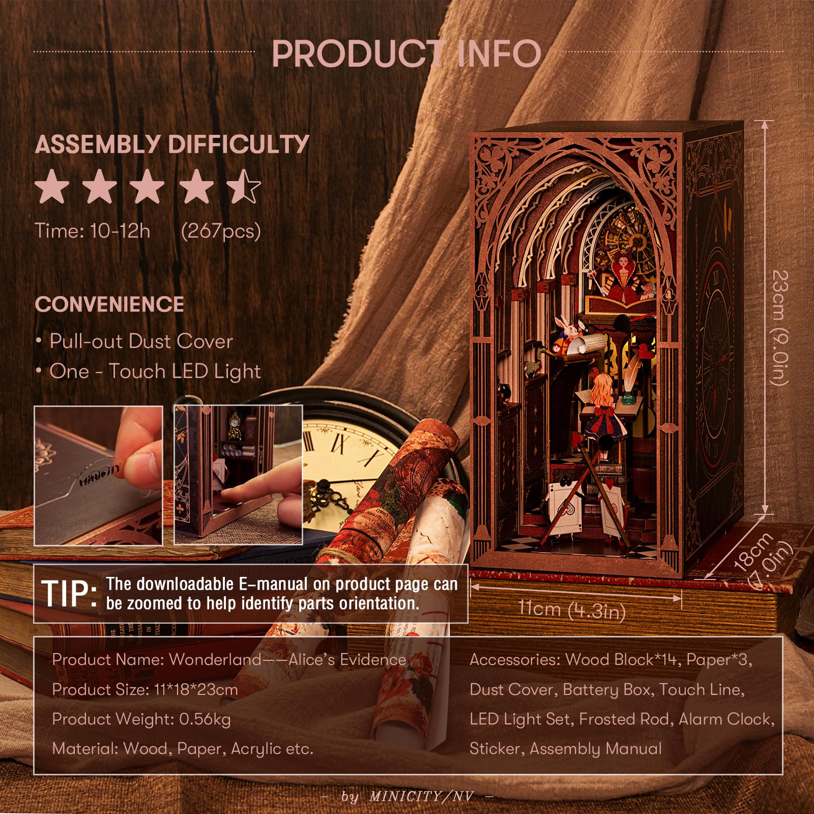 Minicity Book Nook kit during assembly shows step-by-step guidance for beginners.