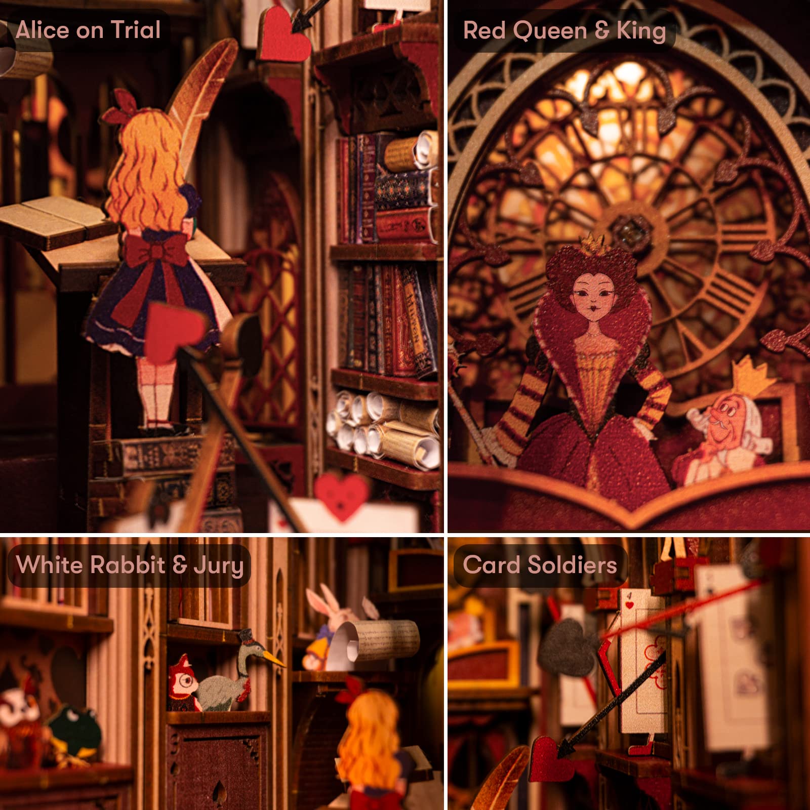 Minicity Book Nook LED lights enhance ambience and realism.