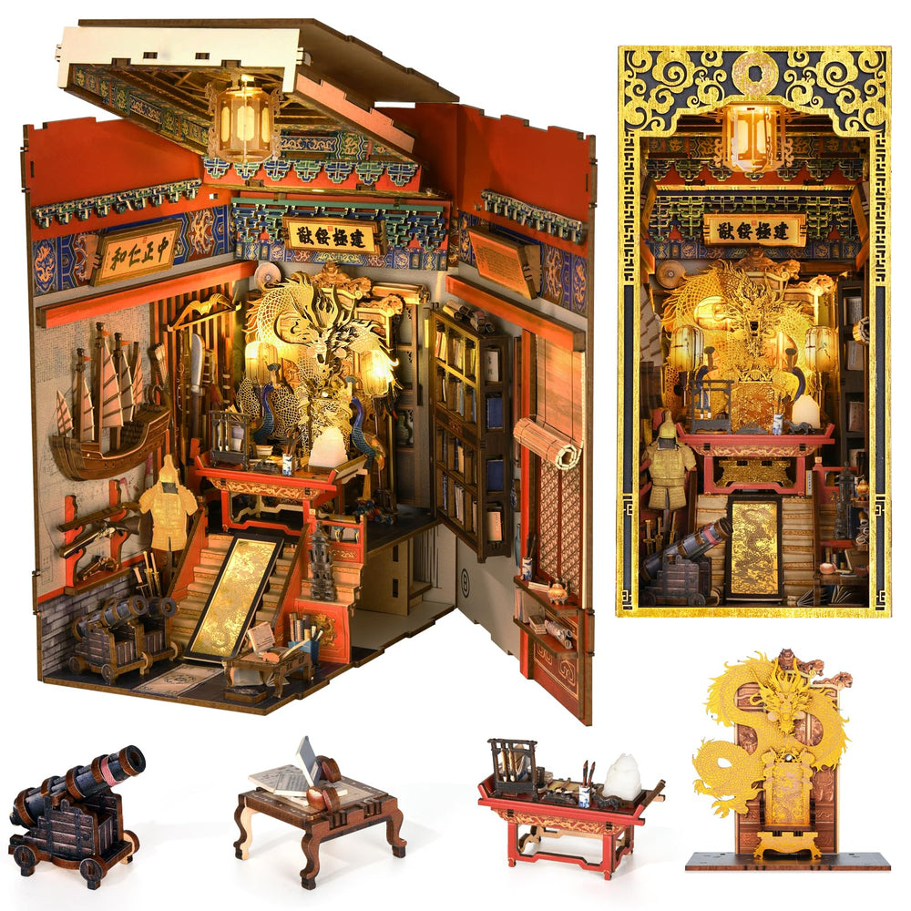 MiniCity Emperor's Study book-nook-kit – elegant display on home shelves.