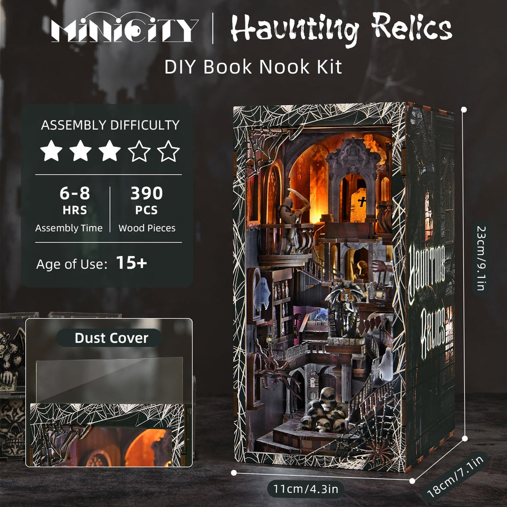 MiniCity haunted diorama in premium wood for a durable display.
