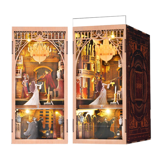 MiniCity Phantom of the Opera book nook during assembly for a dramatic desk centerpiece