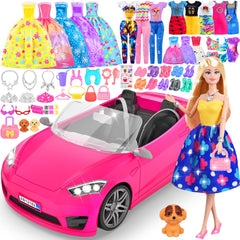 MINIFUN 91-pcs doll set with convertible car inspires imaginative play
