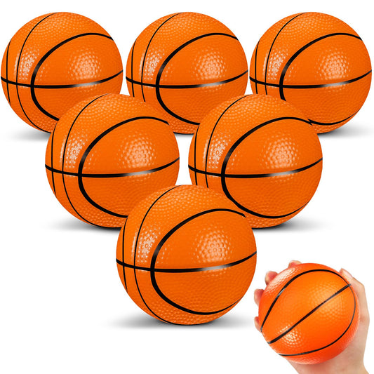 MiniInflat 4-inch orange foam basketball front view, ideal for quiet indoor fun.