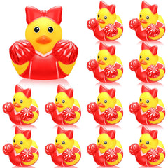 MiniInflat cheer ducks with red bows boost team morale at practice.