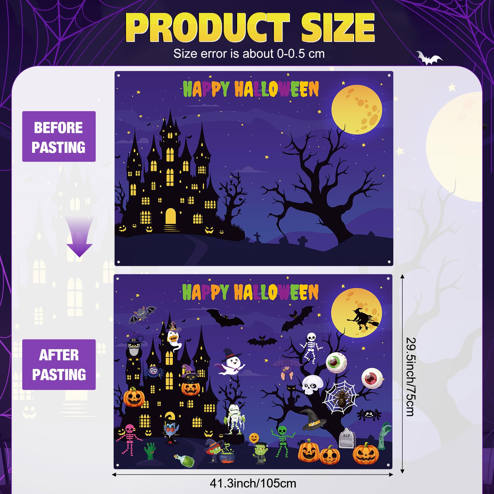 Close-up of MiniInflat felt board pieces featuring spooky Halloween elements.