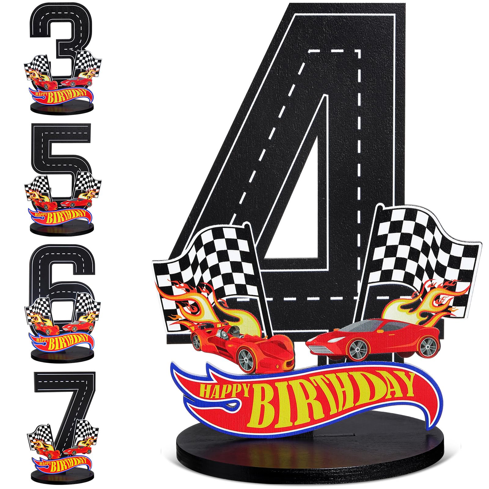 MiniInflat race car 4th birthday sign as a centerpiece for photos