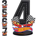 MiniInflat race car 4th birthday sign as a centerpiece for photos