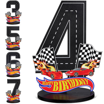 MiniInflat race car 4th birthday sign as a centerpiece for photos