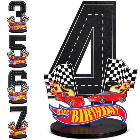 MiniInflat race car 4th birthday sign as a centerpiece for photos