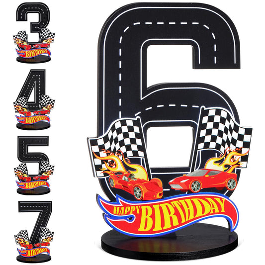 MiniInflat Race Car 6th birthday sign enhances party table photo sessions.