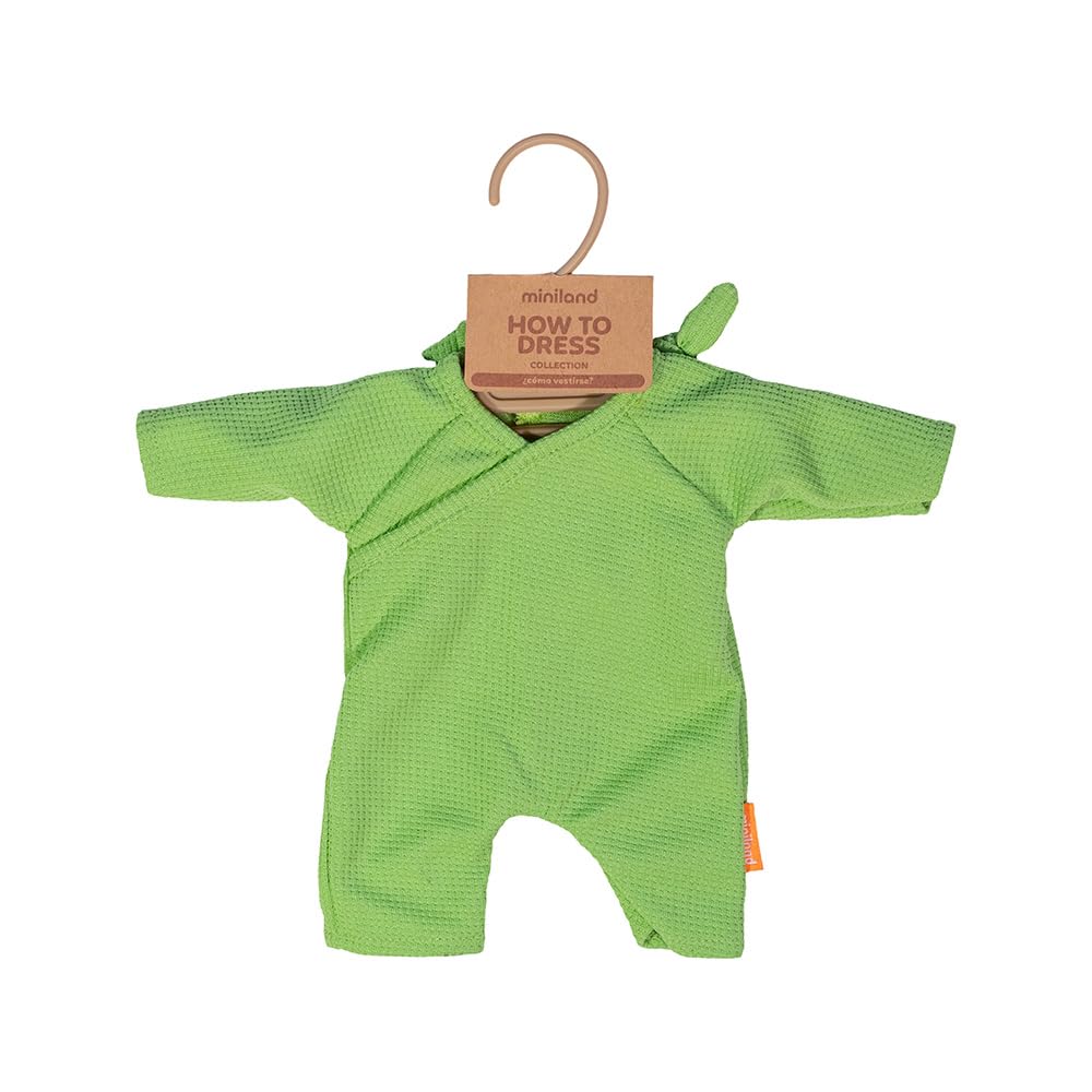 Miniland doll pajamas in green with soft fabric for gentle dress-up