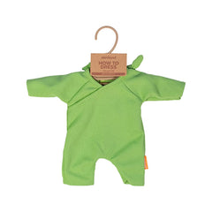 Miniland doll pajamas in green with soft fabric for gentle dress-up