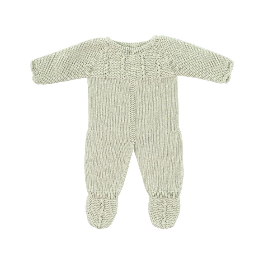 Miniland knitted green pajama for 15-3-4 inch dolls, cozy role-play attire.