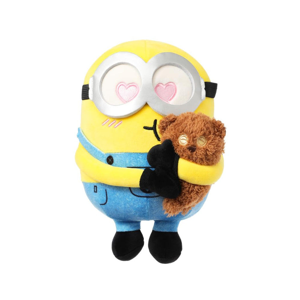 MINISO 8-inch Minions plush featuring Bob hugging Tim, ideal as a bedtime companion.