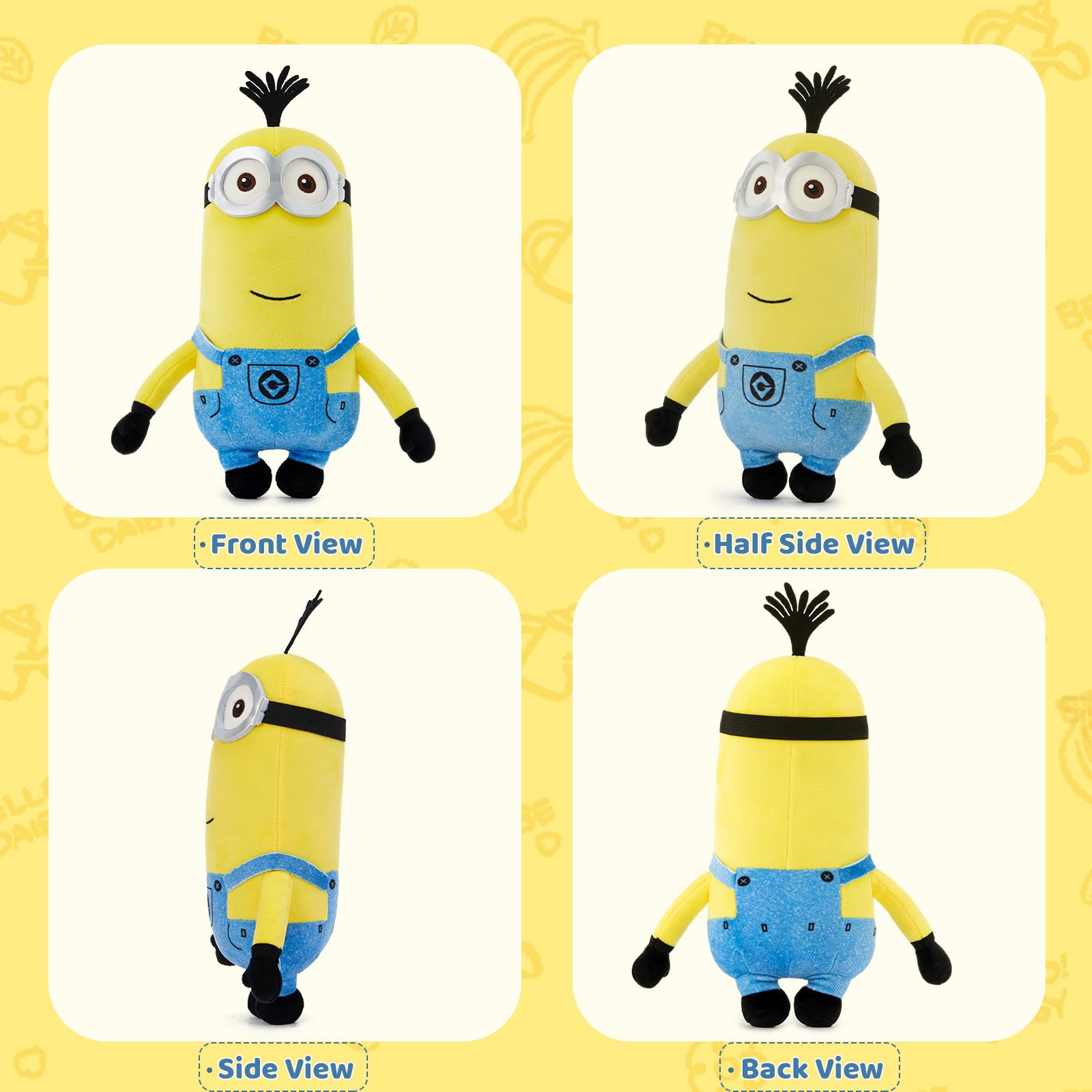 MINISO Kevin Minions plush, side hug, ideal bedtime companion.