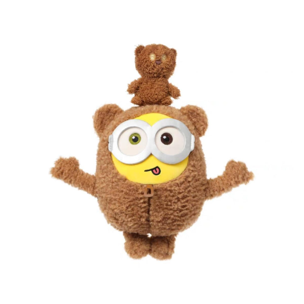 MINISO Minions plush front view shows iconic goggles for cozy bedtime cuddles.