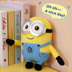 MINISO Minions plush goggles detail, a cute collectible for shelves.