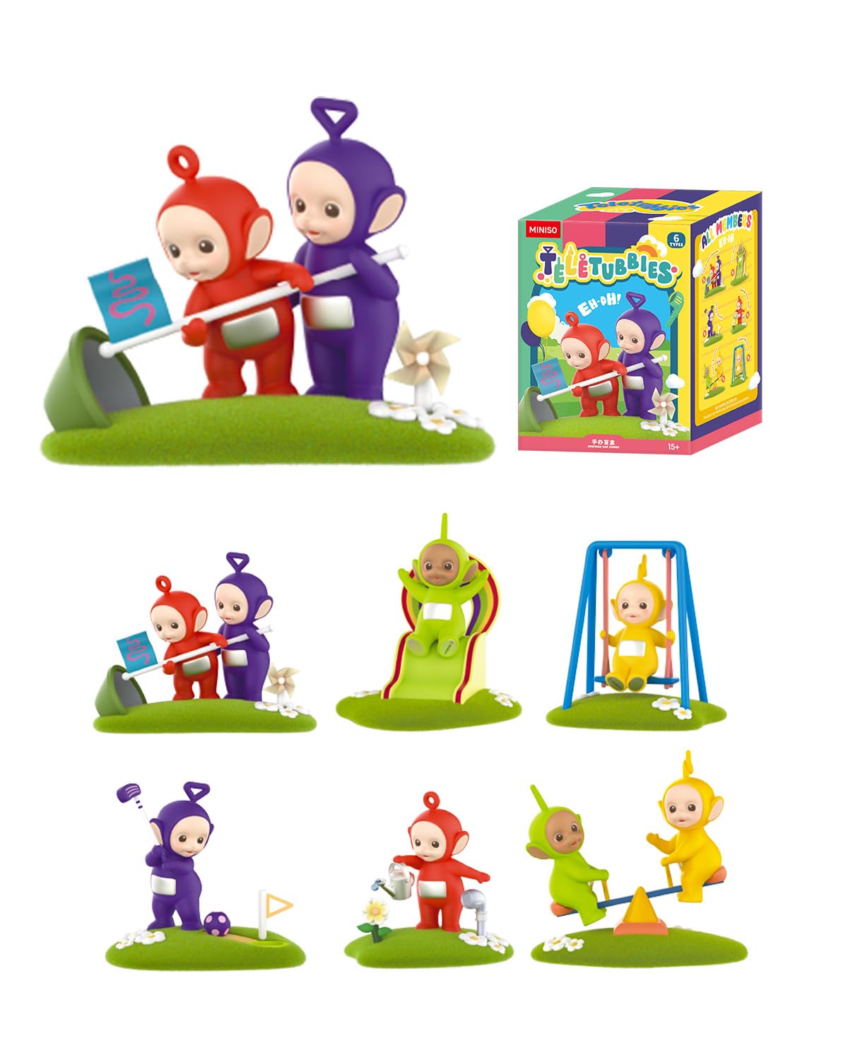 MINISO Teletubbies Island figure sliding scene for desk decor.