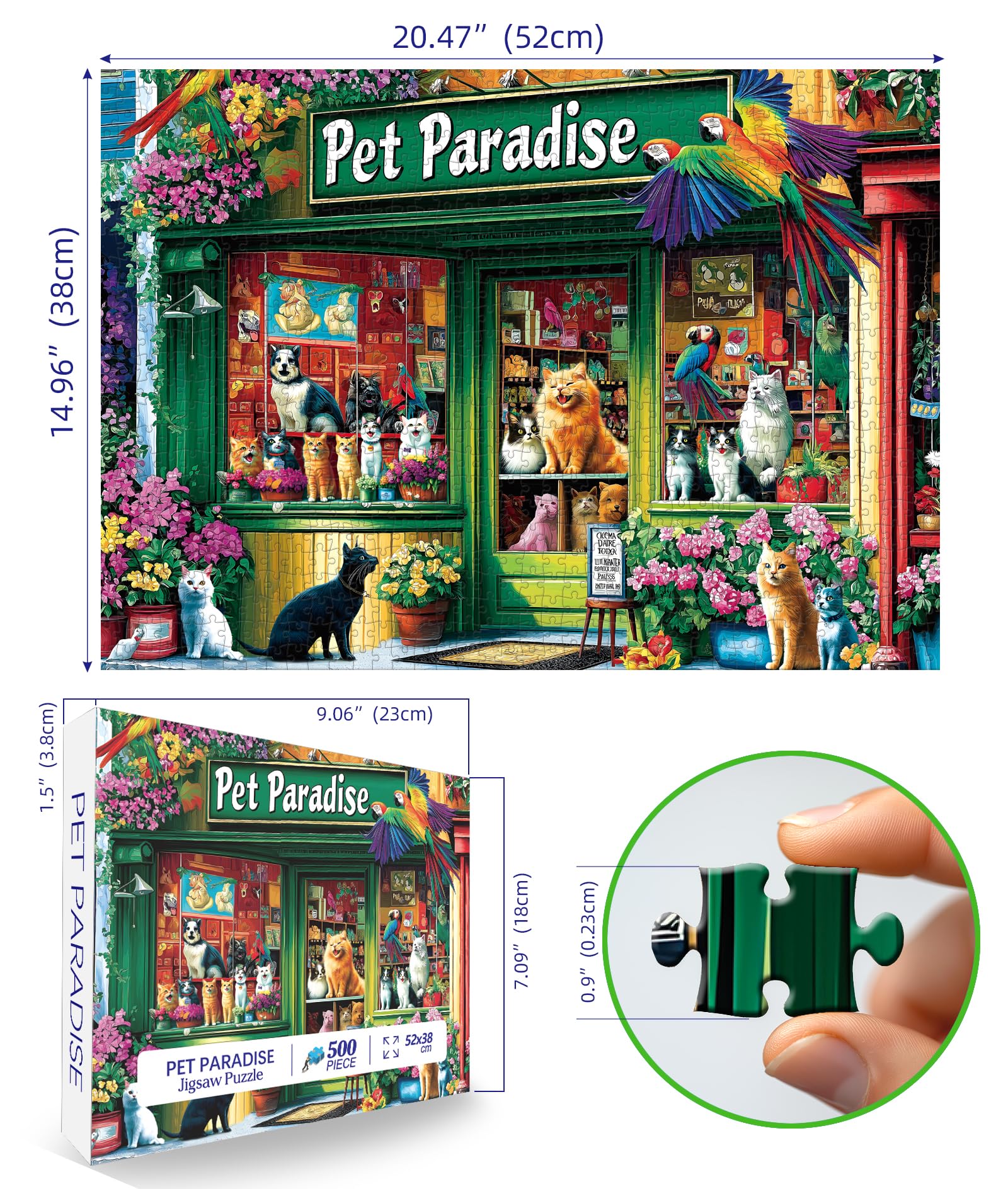 MINIWAN puzzle lounging cats by shop window inspires calm focus during downtime.