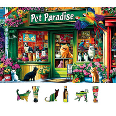 MINIWAN puzzle pet shop scene windows shows cozy cats and parrots for relaxing evenings.
