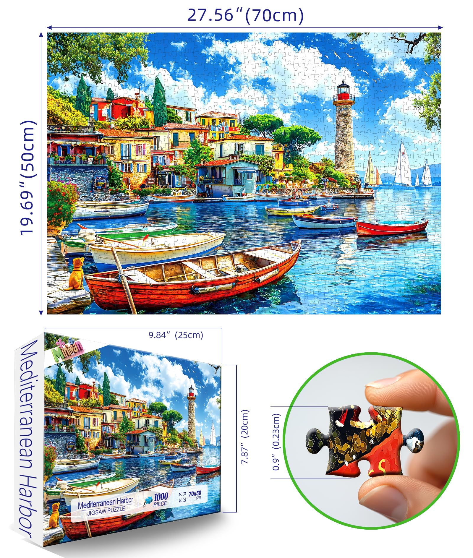 MINIWAN 1000-piece puzzle Lighthouse and boats encourages mindful concentration