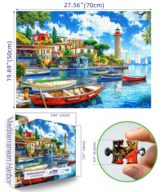 MINIWAN 1000-piece puzzle Lighthouse and boats encourages mindful concentration