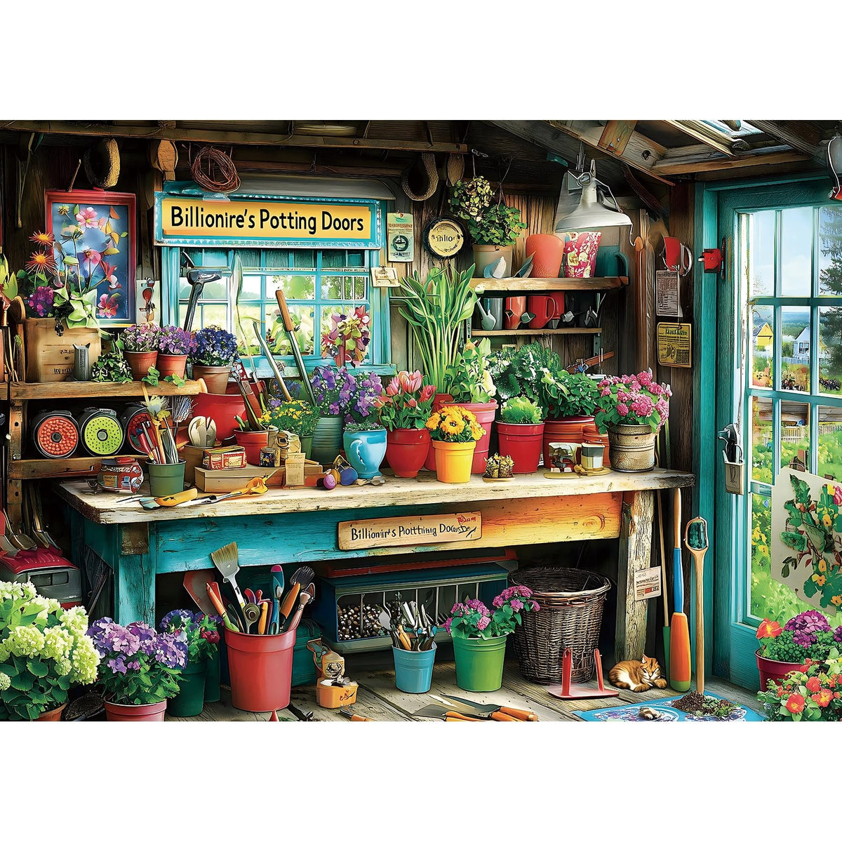 MINIWAN Billionaire's Potting Shed puzzle cover invites relaxed focus for adults.