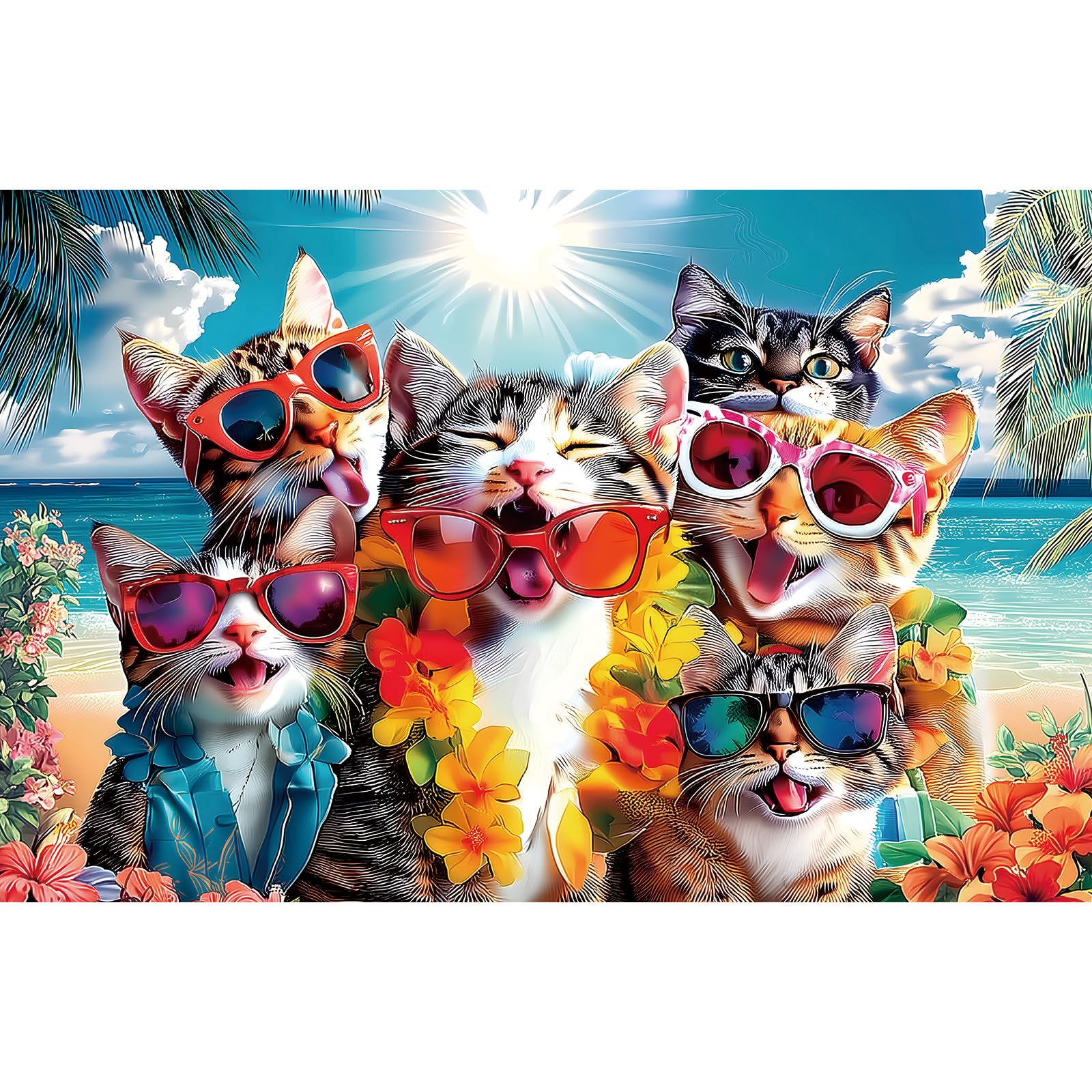 MINIWAN puzzle six cats leis highlights playful summer mood for puzzle lovers.