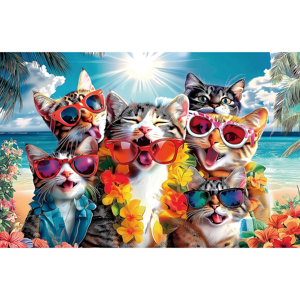 MINIWAN puzzle six cats leis highlights playful summer mood for puzzle lovers.
