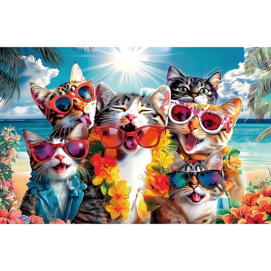 MINIWAN puzzle six cats leis highlights playful summer mood for puzzle lovers.