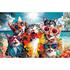 MINIWAN puzzle six cats leis highlights playful summer mood for puzzle lovers.