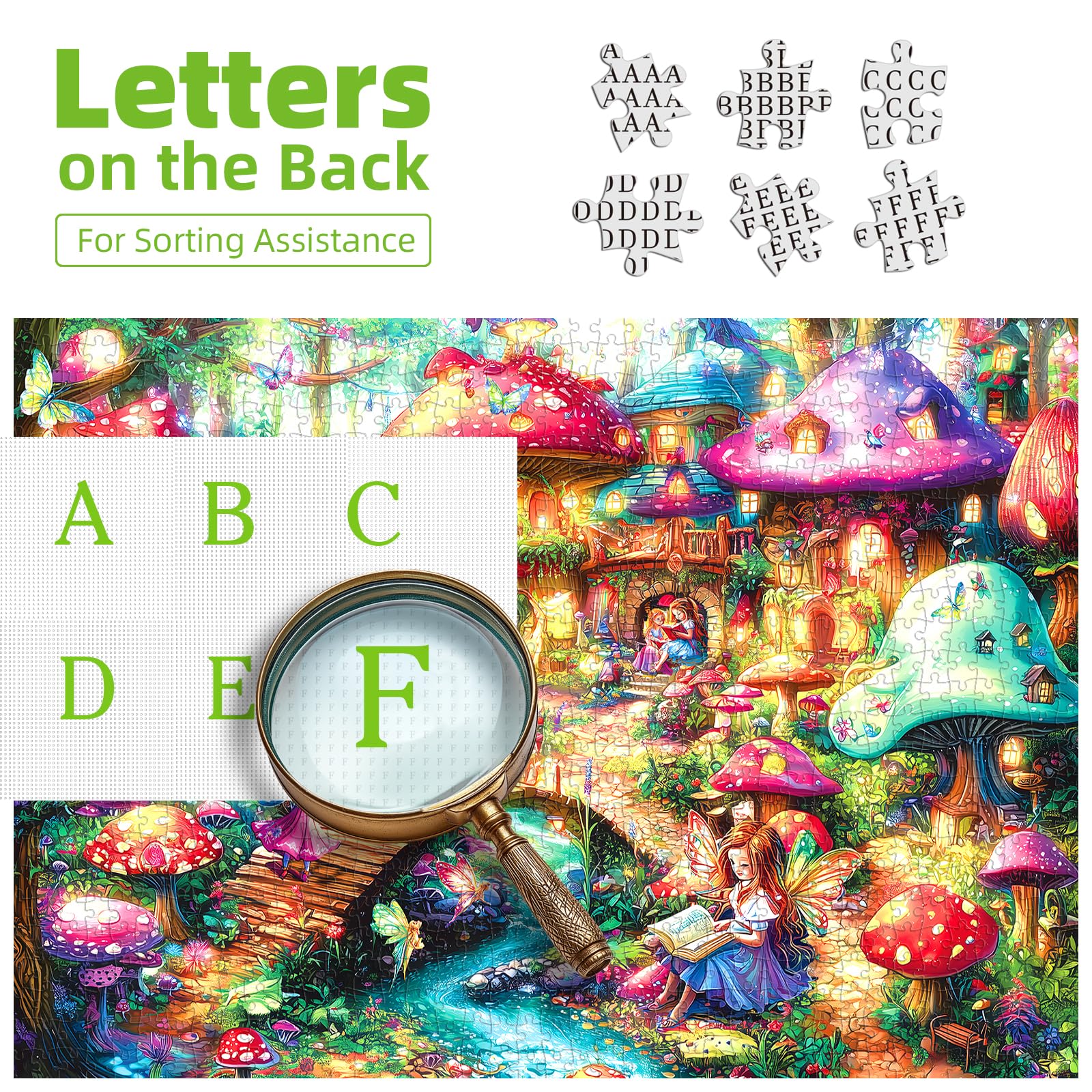 MINIWAN Fairy Tale Mushroom Village puzzle features HD print for crisp details.